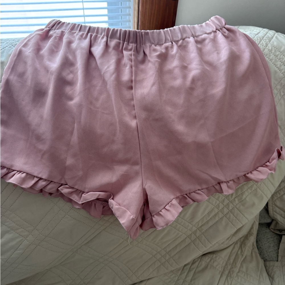Pink Ruffle Hem Shorts